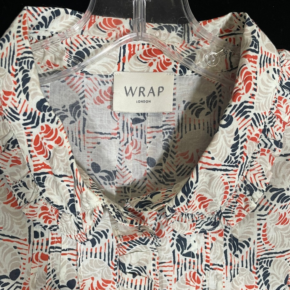 Wrap London Ruffle Trim Button Down Shirt Cotton Peter Pan Collar Cottagecore 12 - Picture 2 of 5